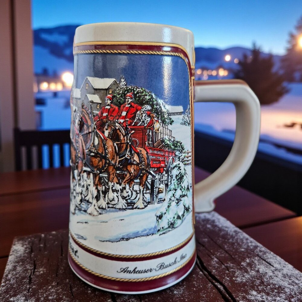Vintage 1989 Budweiser Stein - Clydesdale Winter Scene - Anheuser Busch